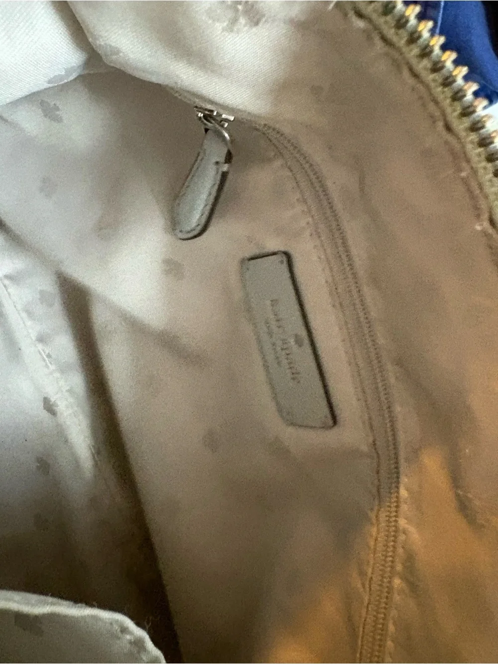 kate spade Pale Gray Pebbled Leather Shoulder Bag with Striped Strap